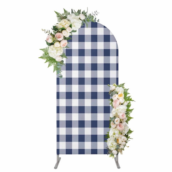 Arch Covers, Navy Blue White Plaid Arch Covers Stretchy Backdrop 4'x1.65', Farmhouse Checkered Buffalo Spandex Fitted Round Top Chiara Arches Backdrop Cover for Wedding Party Birthday Banquet