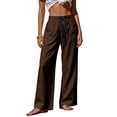 thumbnail image 2 of VEKDONE Wide Leg Palazzo Pants for Women Casual Elastic Waist Drawstring Straight Trousers Summer Loose Fit Comfy Beach Long Pants with Pockets Brown S, 2 of 6