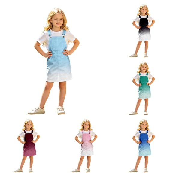 JAJAHO Overall Dress For Girls Adjustable Straps Gradient Loose Fit Summer Casual Shorts Romper With Pockets For Kids 4-13Y