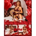 thumbnail image 4 of Conjunto de lencería RSLOVE Lace Teddy Babydoll con liguero negro-rojo, 4 of 5