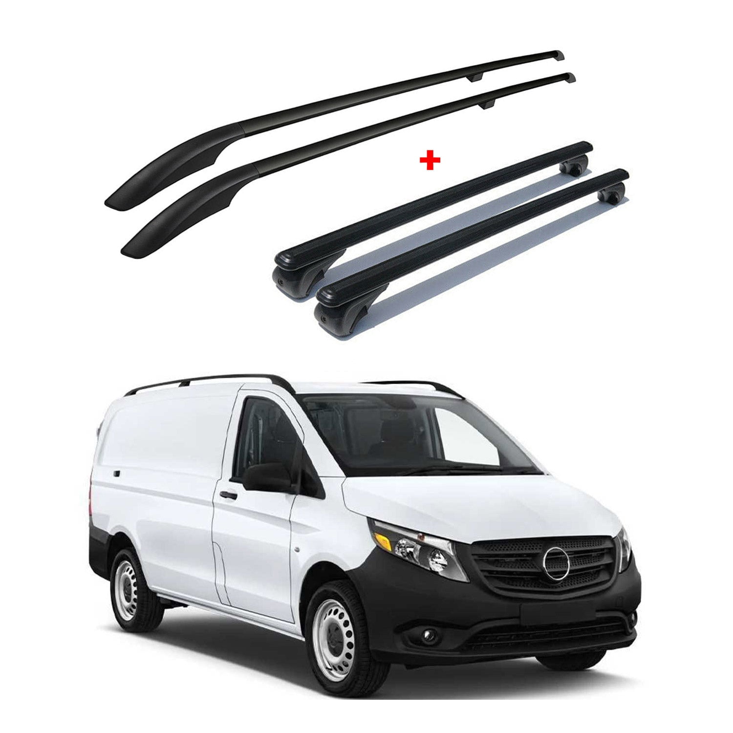 Roof Rack Rail + Cross Bars Carrier Set Black For Mercedes Metris 2014