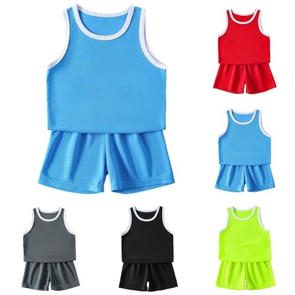 Boys 2 Piece Athletic Short Sets Tank Tops and Shorts Kids Summer Quick Dry Moisture Wicking Outfit Sets