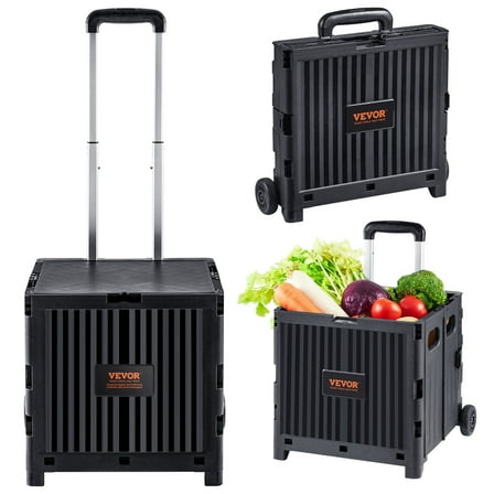 Heavy Duty Foldable Utility Cart, 80 lbs Capacity, 2-Wheel Folding Hand Truck with Telescoping Handle for Grocery Shopping, Travel, Moving, Luggage & Office Use, Black