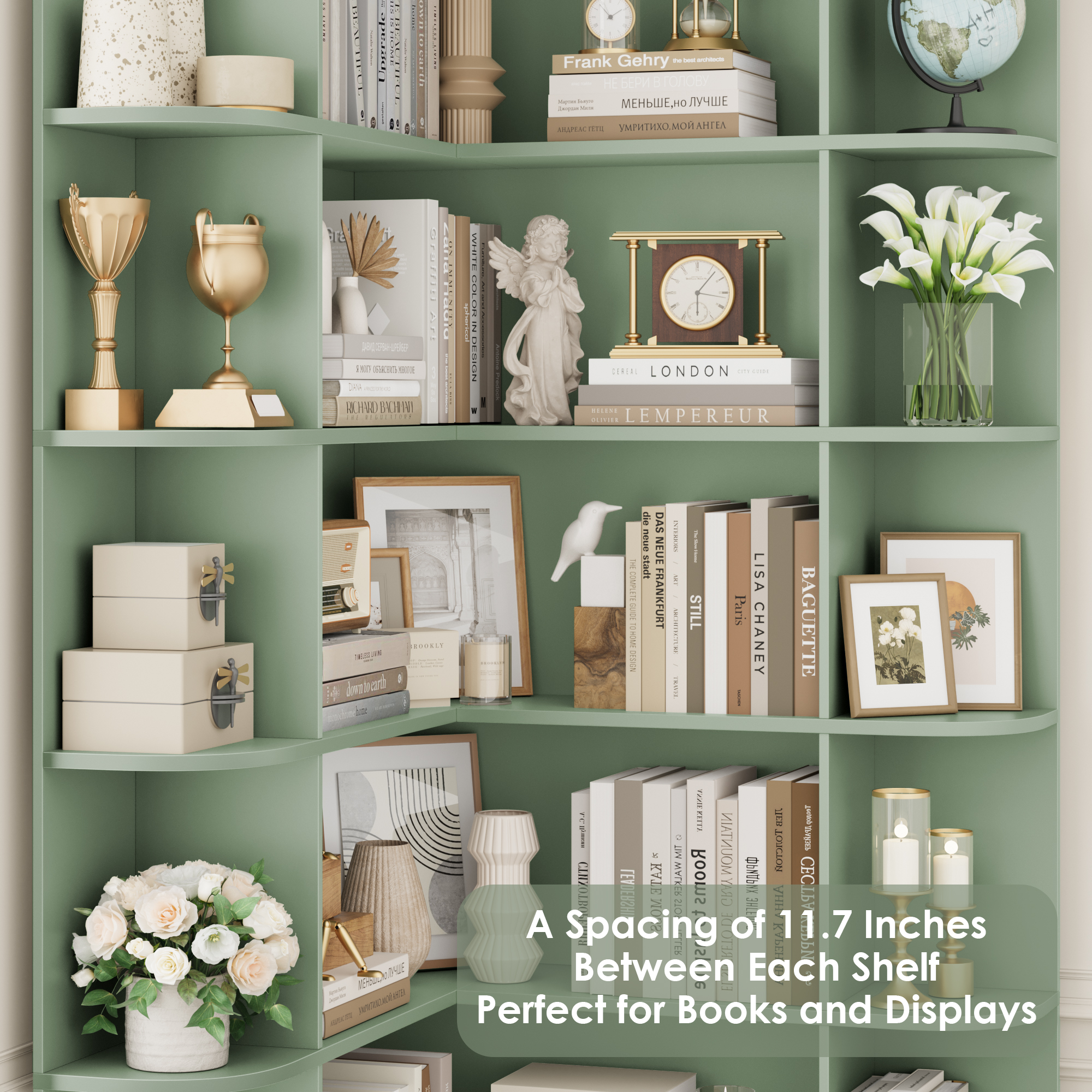 Homfa 6-Tier L-Shaped Corner Bookcase, 73.9 Inch, Green photo 5