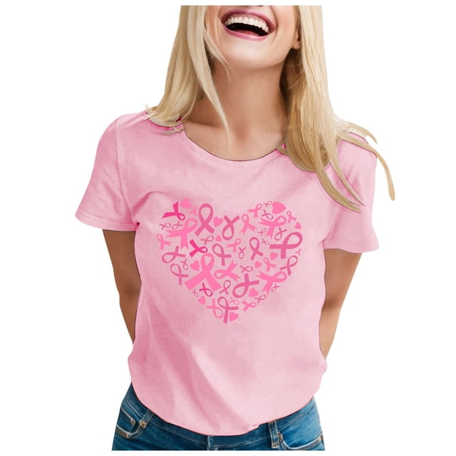 2025 Womens Breast Cancer Womens Compression Cold Gear Shirts Heart Ribbon Tshirt Ladies Tee Tops Cancer Awareness Tee Tops