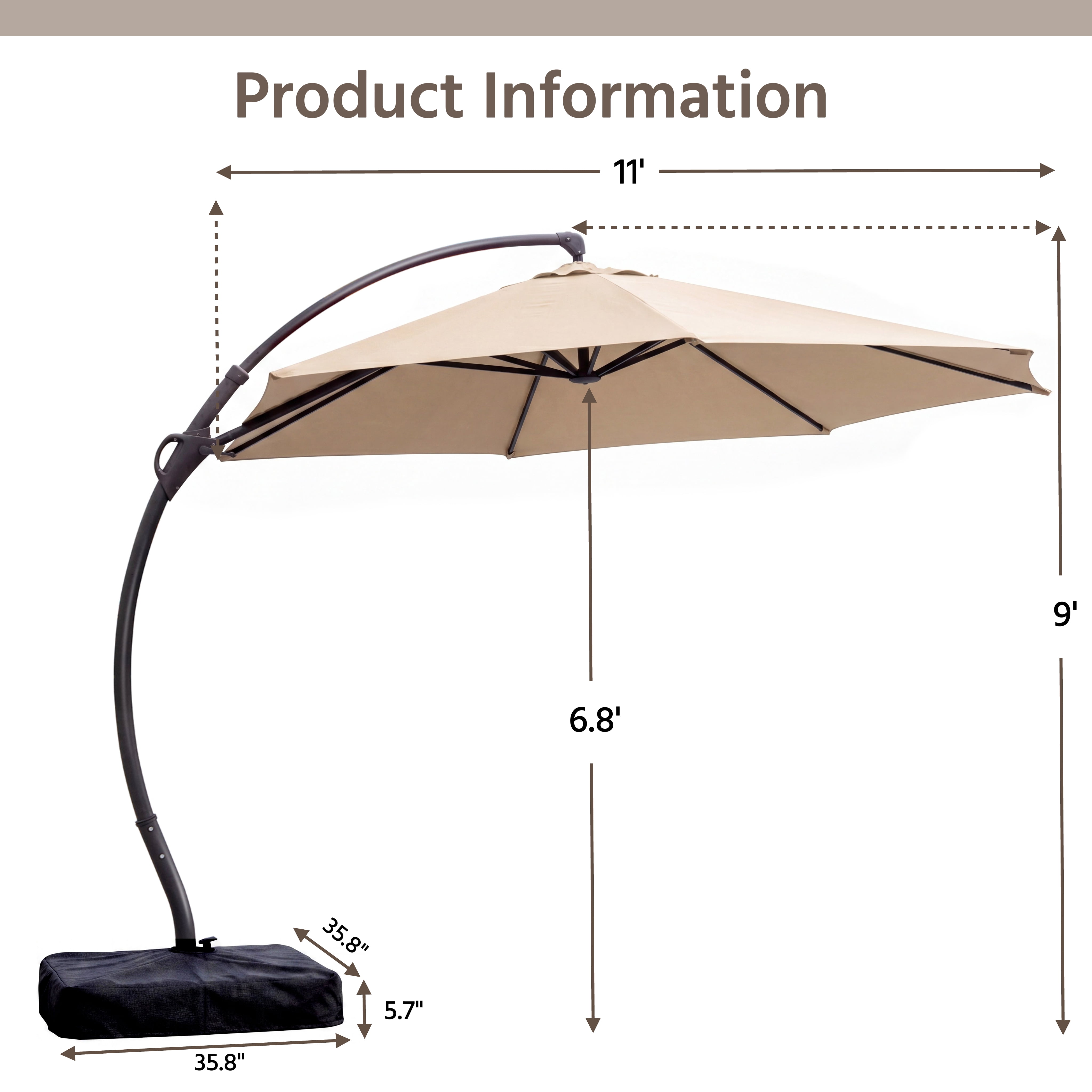 LAUSAINT HOME 11 FT Outdoor Patio Umbrella with Base, Aluminum Cantilever Umbrella with Crank, Champagne