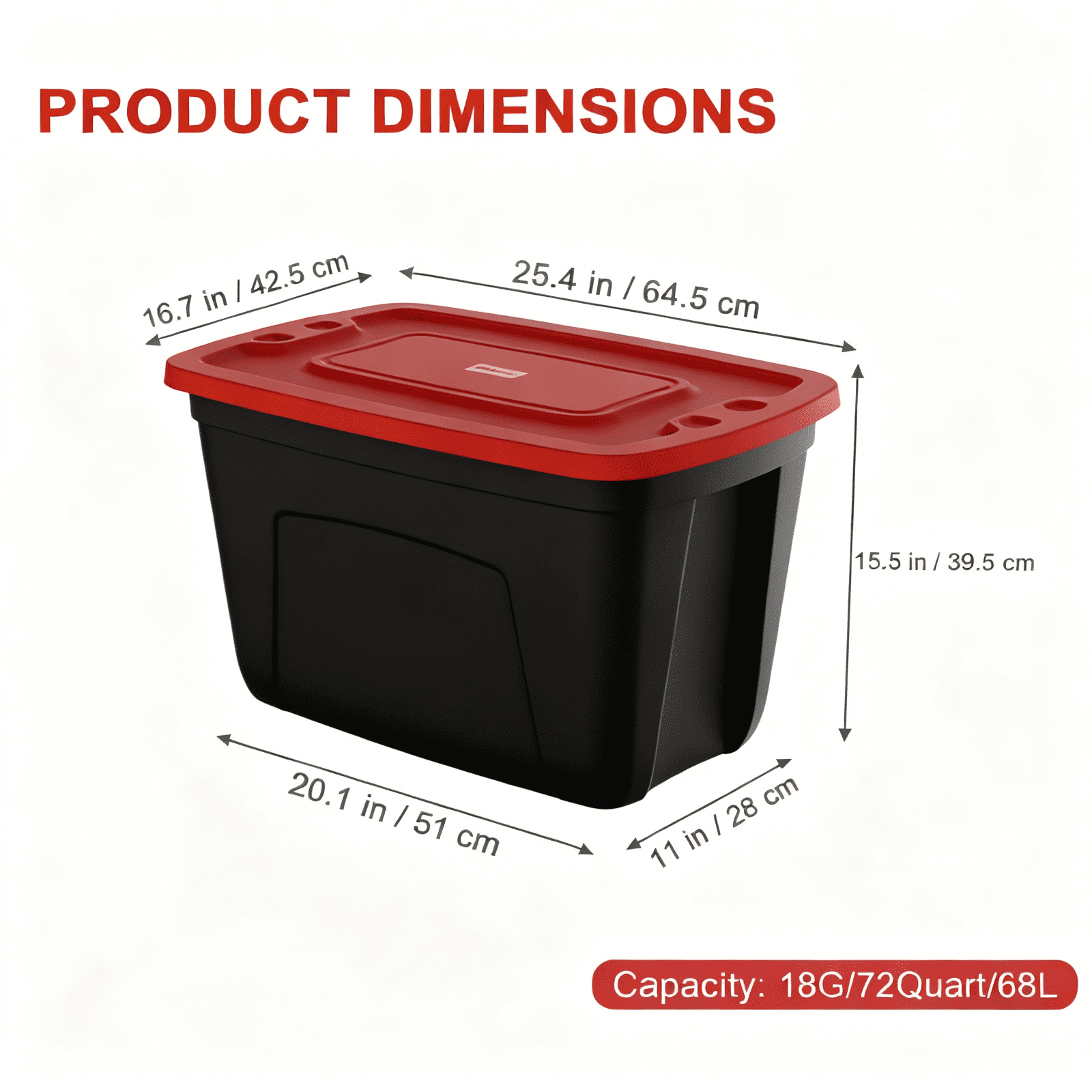 SimplyKleen 18-Gallon 4 pack Stacking Plastic Storage Containers with Lids, Black Body/Red Lid