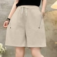 thumbnail image 4 of Lenpel Women's Plus Size Bermuda Shorts Cotton Elastic High Waisted Drawstring Wide Leg Casual Shorts Knee Length Shorts, 4 of 5