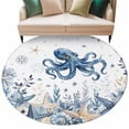 thumbnail image 2 of Ocean Octopus Round Living Room Rugs 7 ft, Blue Yellow Sea Star Shell Coral Washable Area Rug with Non-Slip Sturdy Edge Binding Round Carpet for Kitchen Office Bedroom, 2 of 9