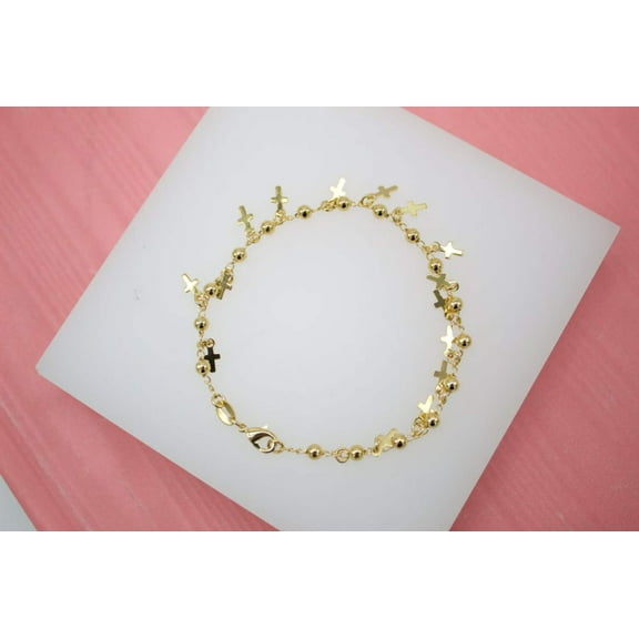 Gold Filled Cross Charm Bracelet (I47A)