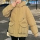 thumbnail image 3 of Chaqueta de plumón de algodón con capucha y manga larga para mujer, informal, con bolsillos grandes, borlas, gruesa y holgada, de gran tamaño., 3 of 8