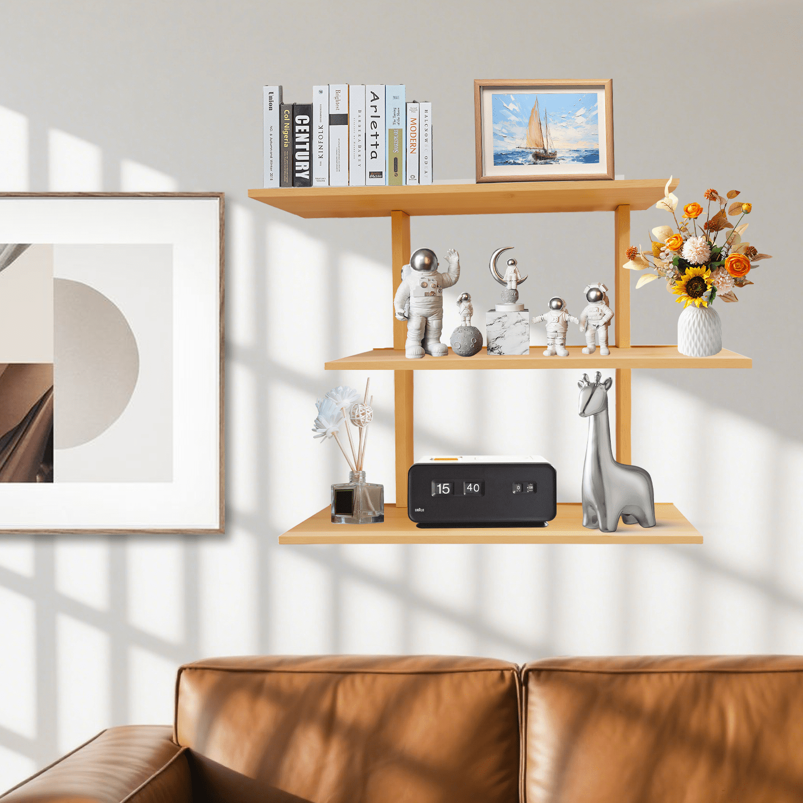 Multi-Modality Adjustable Wooden Floating Wall Shelf, 3 Tier Wall-Mounted Display Shelves,Bathroom Shelves,Over the Toilet Storage,Bookshelf，Floating Shelf for Wall