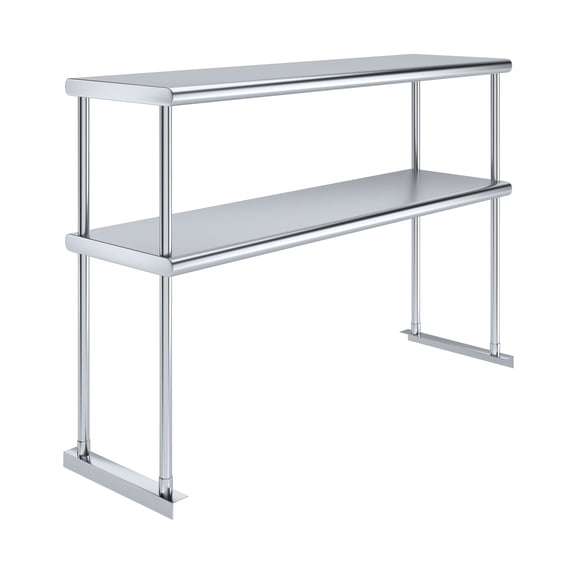 AmGood Stainless Steel Double Deck Overshelf – 14 in. x 48 in. – Heavy Duty, NSF Certified, Commercial-Grade, Adjustable Tiered Shelf for Kitchen Prep Tables and Workbenches