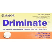 Major Driminate USP Generic for Dramamine Motion Sickness & Anti Nausea Tablets, 50 mg, 100 Count