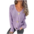 thumbnail image 2 of Qulqfy Trendy Sweater Cardigan Women Purple Knit Long Sleeve Gold Button Up Hollow Out Shirts with Pockets Light Weight Sweater for Women L, 2 of 3