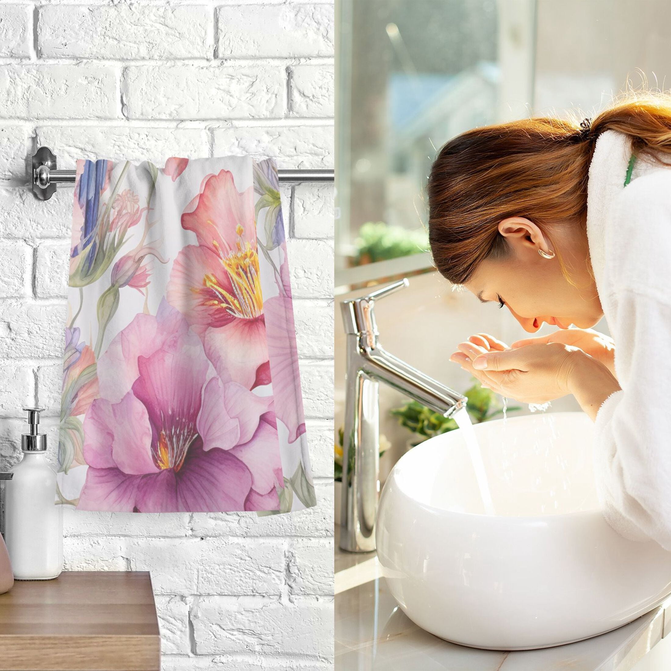 2 Pcs Hand Towel Set Couple Hummingbird with Flower Cotton Absorbent Soft Face Towels Bath Towels for Bathroom Kitchen Shower Hotel Decor 16"x28"