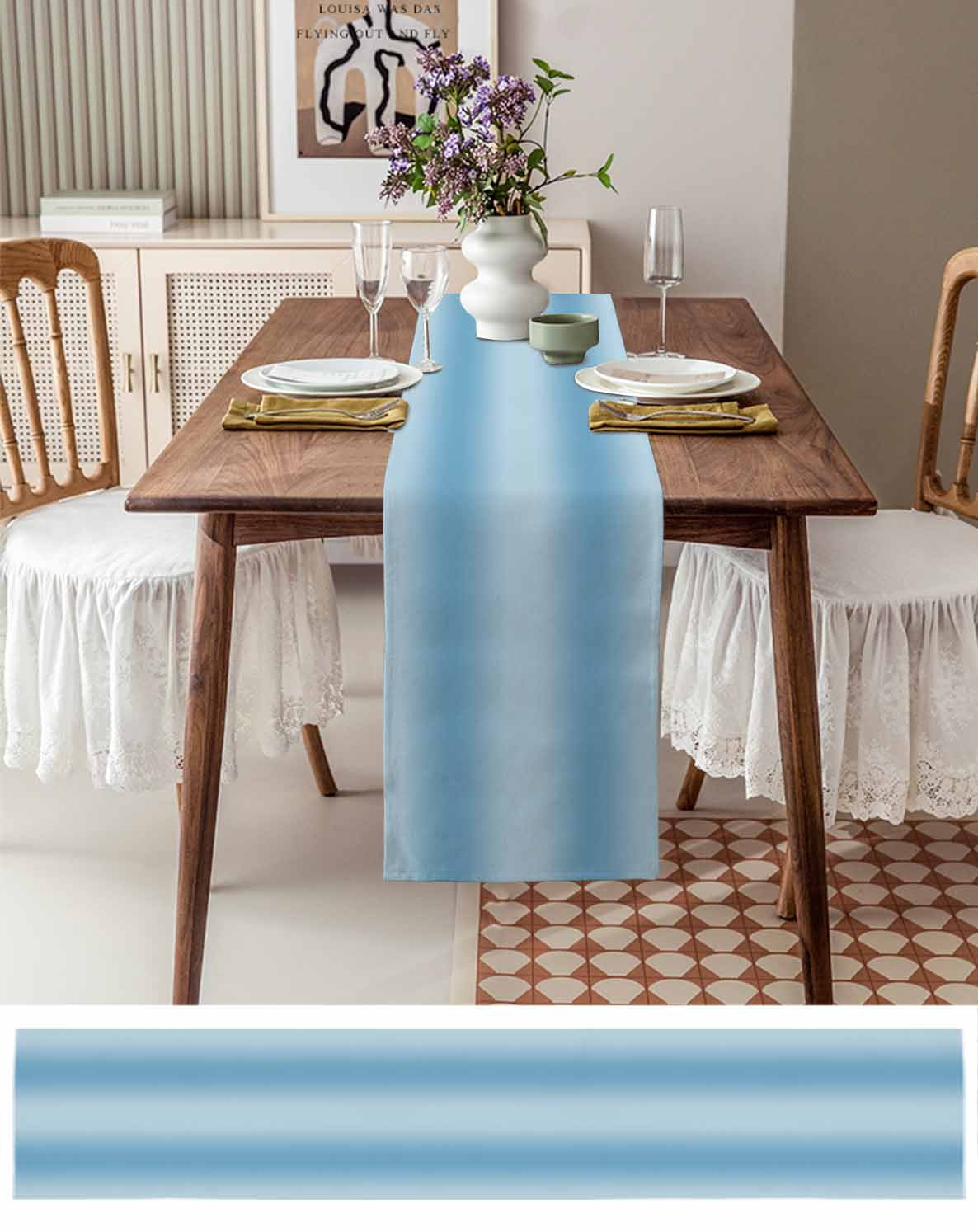 Blue Ombre Table Runner Modern Art Farmhouse Tablerunners 16 x 72 Inch, Table Decorations Tabletop Scarf for Summer Gathering Holiday Farmhouse Kitchen Dining Decor