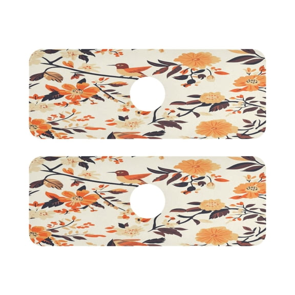 Birds on Branches Design Quick Dry Silicone Algae Faucet Pad 14.7x5.4in 2 Pack Absorbent Mat for Kitchen Sink, Bathroom Countertop
