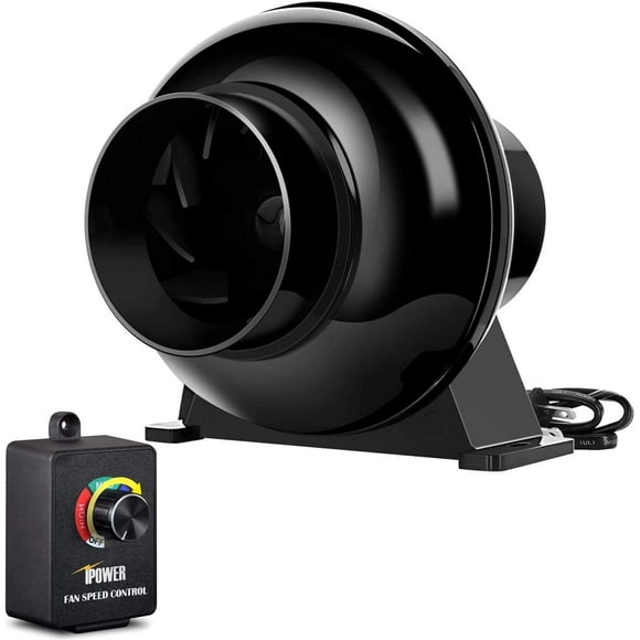 iPower 4 Inch 195 CFM Inline Duct Ventilation Fan Air Circulation Vent Blower with Variable Speed Controller for Hydroponics Grow Tent Black