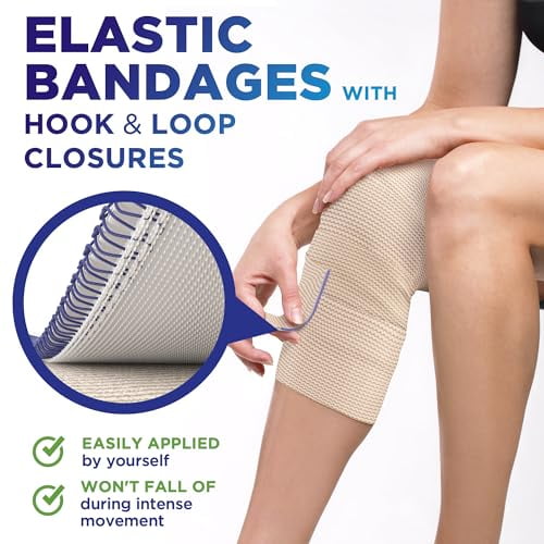NexSkin Organic Cotton Elastic Bandage Wrap (6"" Wide, 6 Pack) | Hook & Loop Fasteners | Sports