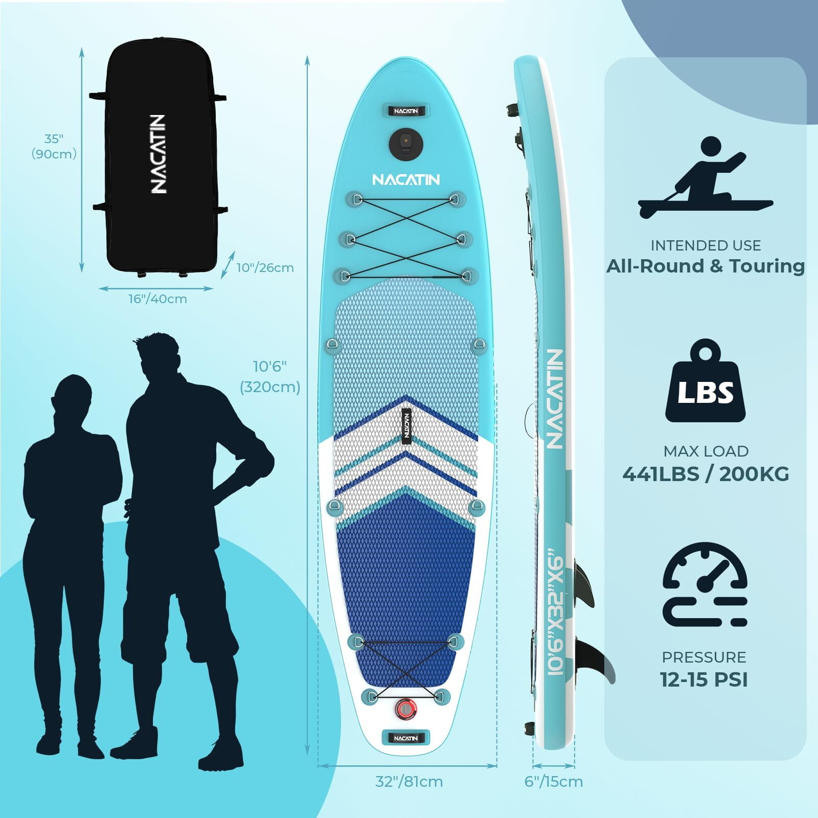 10'6" Inflatable Paddle Board with Kayak Seat Nacatin Stand-Up Paddleboard with Premium SUP Board Accessories Kit and Backpack