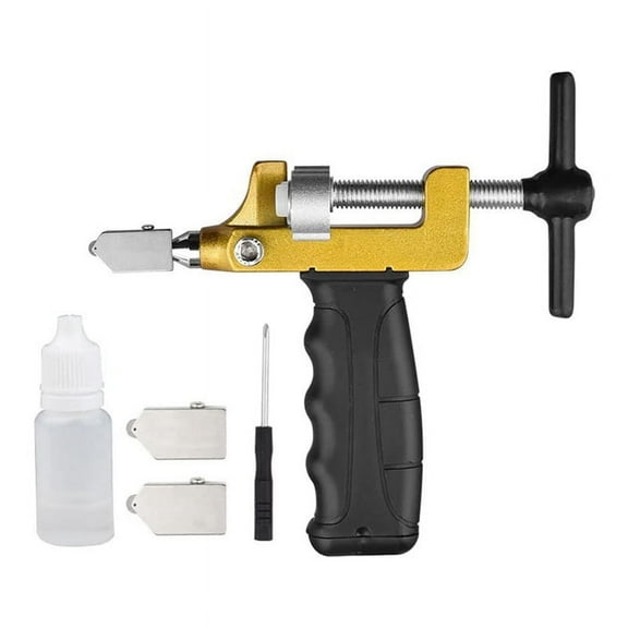 2 in 1 Glass Tile Cutter Breaker with Oiling Hole, Manual Hand Tool for Home DIY Cutting Breaking Glass, Mirror,1 * glass cutter 2 * cutting heads 1 * screwdriver 1 bottle * cutting oil