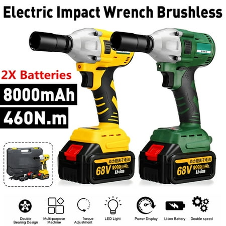 68V 8000mAh LED Light Cordless Lithium-Ion Electric Impact Wrench Brushless Motor Powerful Rechargeable 2 Batteries With Portable Carry (The Best Cordless Impact Wrench)