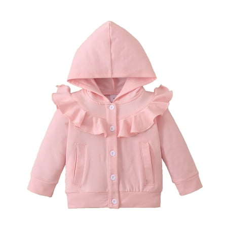 

NZRVAWS Baby Girl Clothes Solid Color Lotus Leaf Collar Button Long Sleeve Hoodie Tops 0-3 Months Pink