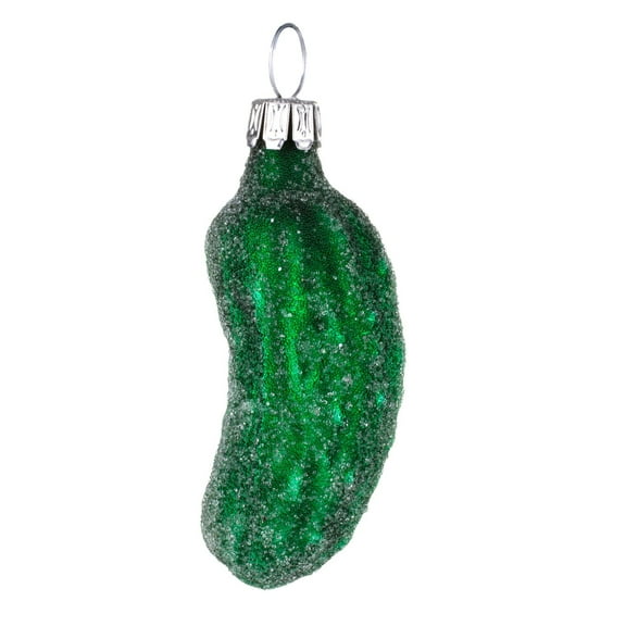 Glass Christmas Tree Small Pickle Ornament (dark green with pearls)