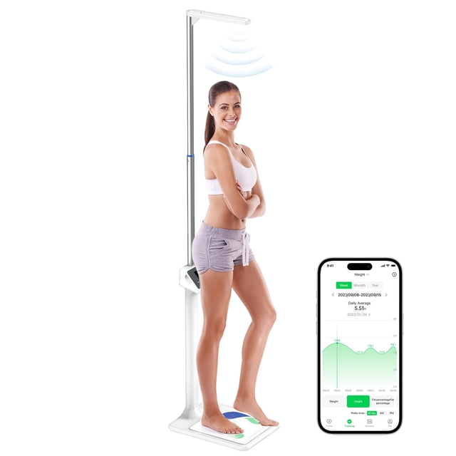 Báscula médica digital Arboleaf, compatible con FSA y HSA, ultrasónica, para altura y peso, analizador inteligente de composición corporal para gimnasio y hogar, 5-220 kg, 1,93 m, medición de grasa co