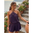 thumbnail image 2 of Women Mini Halter Dress Metal Eyelet Sleeveless Open Back Bubble Dress, 2 of 7