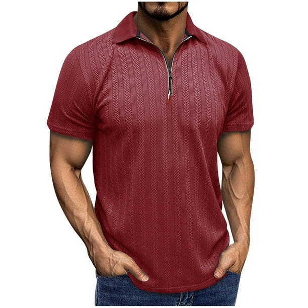 Blusa de Manga Corta para Hombre Bloque Botones de Color Turndown Collar Superior, Mezcla Transpirable de Rayón Poliéster para Al Aire Libre