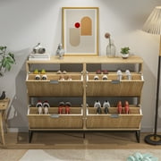 Shoe Cabinet Storage for Entryway, Modern Fluted Shoe Rack Cabinet with 4 Flip Drawers, Large Shoe Organizer for Living Room