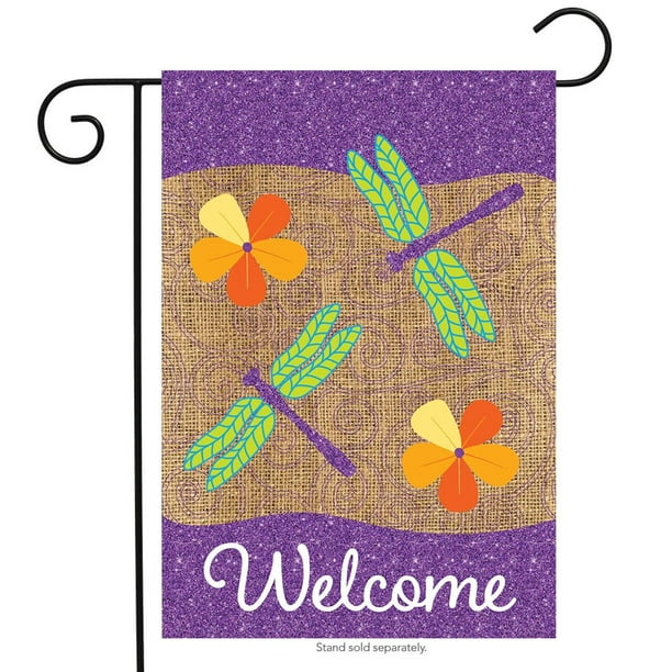 Dragonflies Burlap Spring Garden Flag Flowers 12.5" x 18" Briarwood Lane
