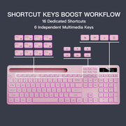 Wireless Keyboard with 7-Color RGB Backlit, Marvo Full-Size Computer Keyboard with Phone Tablet Holder, Rechargeable 2.4G Wireless Gaming Keyboard with Light Up Keys, Compatible with Mac,Window, Pink