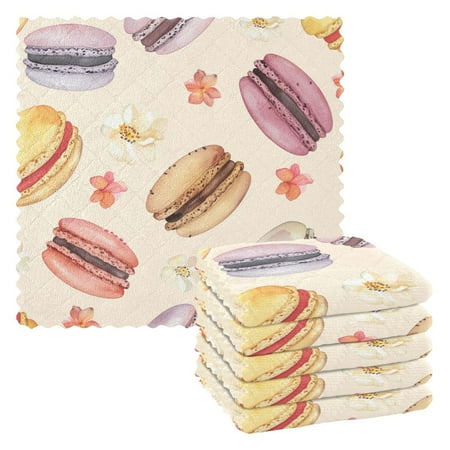 

Cartoon Macarons and Floral Dish Cloths Quick Drying Dish Towels Reusable Cleaning Cloths Set of 6 for Kitchen Countertop Car 11 x 11