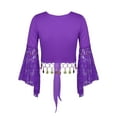 thumbnail image 4 of Ocealan Women's V Neck Floral Lace Belly Dance Top Flare Sleeve Tassel Shrug Cardigan Crop Tops Dark Purple L, 4 of 7