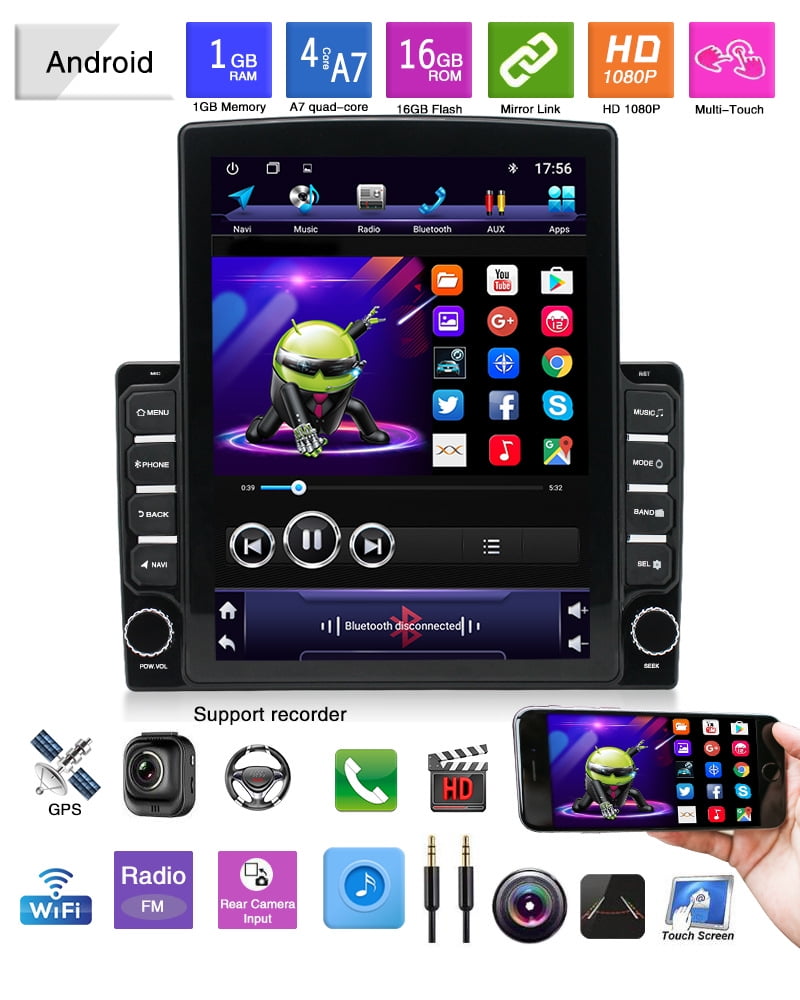 Backup Camera Android Double Din Car Stereo with GPS Navigation 9.7 Vertical Touchscreen Car Radio MP5 Player Support Bluetooth WiFi FM Radio DVR iOS/Android Mirror Link Reversing Image Input 