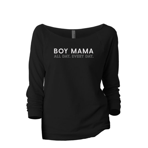 Boy Mama All Day Every Day Women's Fashion Slouchy 3/4 Sleeves Raglan Lightweight Sweatshirt Black 2X-Large
