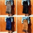 thumbnail image 3 of Women's fringed faux suede skirt, high-waisted slim-fit pencil skirt, elegant autumn/winter midi skirt, vintage A-line slim skirt, 3 of 7
