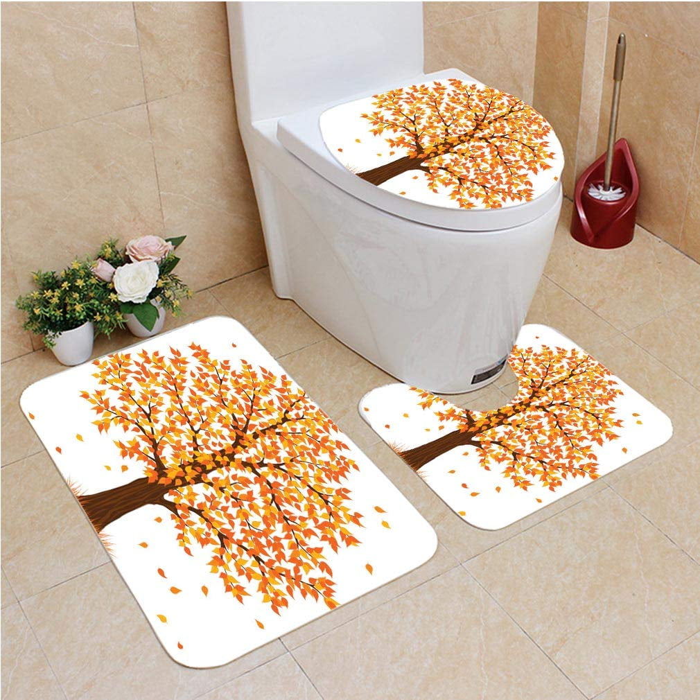 GOHAO Autumn Fall Tree 3 Piece Bathroom Rugs Set Bath Rug Contour Mat