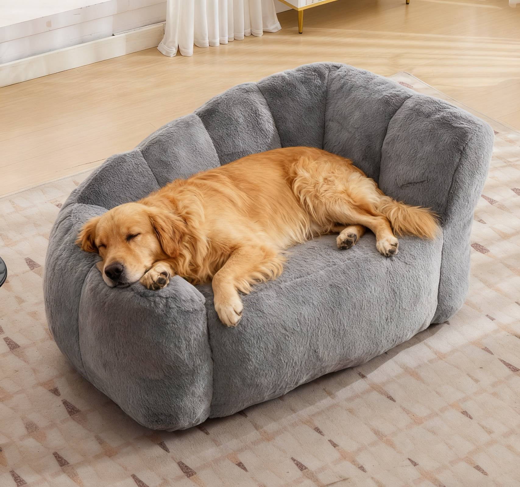 Dog Sofa Couch Bed for Medium, Large Dogs, 51" Pet Sofa with Faux Fur Fabric, Comfortable Pet Couch with Backrest and Armrests Dark Grey