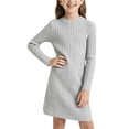 thumbnail image 2 of Girls Dresses Sweater Dress Size 10-11 Long Sleeve Mock Neck Ribbed Knit Girls Fall Dresses Soft Midi Dress Gray, 2 of 5
