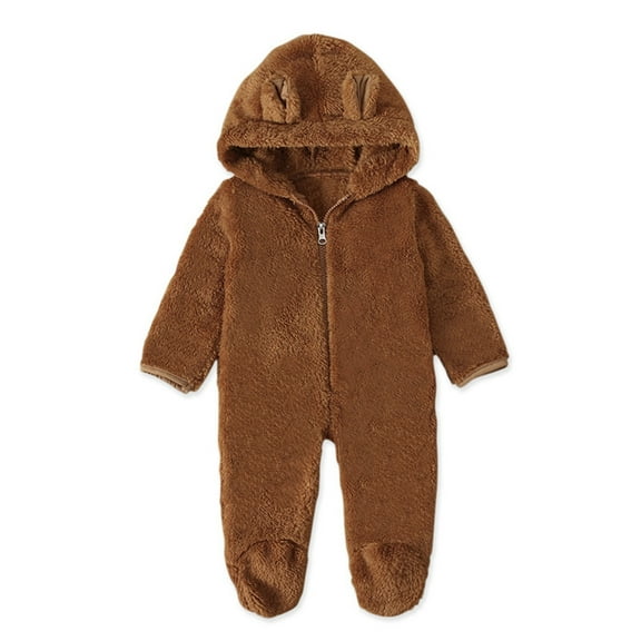 XYIJANI Clearance Newborn Onesies Infant Fleece Coat Ears Romper Jumpsuit Boy Bear Hooded Girl Footed Baby Boys Romper&Jumpsuit Baby Onesies (Brown,80)