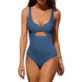 thumbnail image 1 of Charmo Womens Ribbed One Piece Swimsuits High Cut Padded Monokini Bathing Suit, 1 of 6