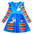 thumbnail image 3 of WIBACKER Girls Long Sleeve Stretchy Dress Kids A line Twirly Skater Casual Rainbow Unicorn Dresses, 3 of 7