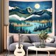 thumbnail image 5 of Tapiz de montaña, tapiz de naturaleza, bosque, árboles, para dormitorio, tapiz estético de noche estrellada, luna y estrellas, tapiz de pared abstracto verde azulado para dormitorio y sala de estar, 5 of 6