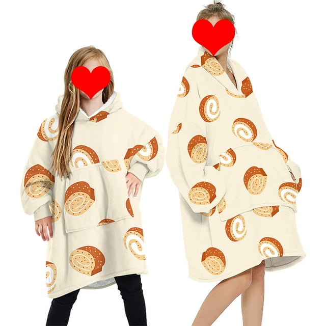 goowrom Family Cartoon Digital Printing Lamb Wool Warm Hooded Blanket