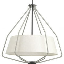 Progress Lighting Hangar 3-Light Pendant, Steel, Brushed Nickel, Off-White Linen Shade