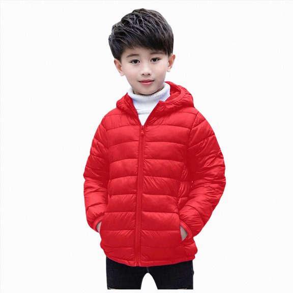 Linfrsh Boys and Toddlers' Lightweight Water-Resistant Packable Hooded Insulated Puffer Jacket(Red,9-10 Years)